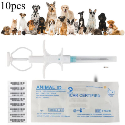 10Pc 1.25x7mm Pet Microchip 134.2khz Dog Cat Animal Implant Chips FDX-B ISO