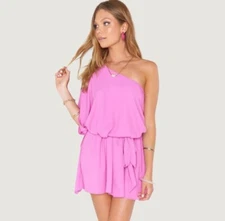 Show Me Your Mumu Pink Purple One Shoulder Sheath Mini Dress Size Large