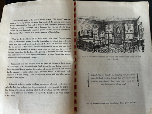 PUREFOY HOTEL COOK BOOK by Eva B. Purefoy RARE 1st Edition 1941 Talladega AL - Picture 3 of 8