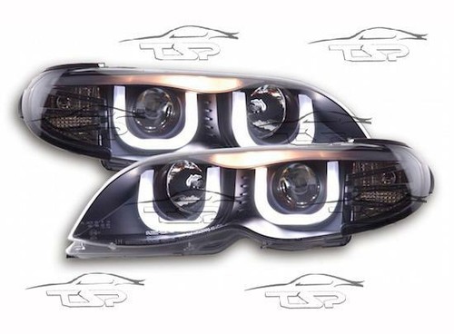 FARI ANTERIORI NERO LED ANGEL EYES 3D PER BMW E46 02-05 BERLINA TOURING FANALI - Imagen 2 de 5