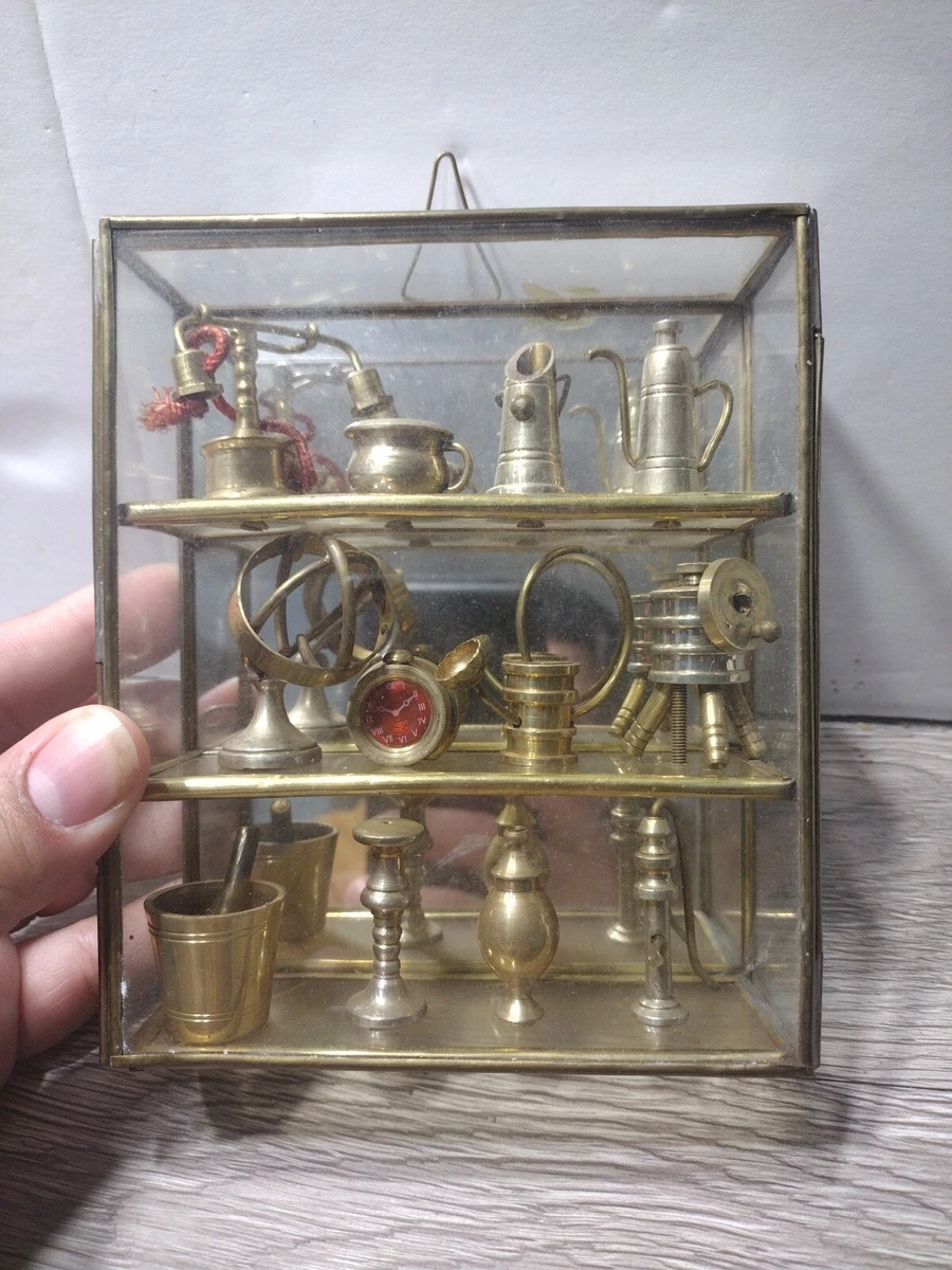 Brass Curio Cabinet Glass Mirrored 6 x 5 x 2 W Miniatures