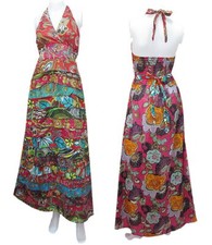 Boho Hippie Cotton Tier Ruffle Patchwork Halter Long Dress  YE823