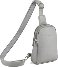 Grey Small Sling Bag for Women, RFID, Vegan Leather, Lightweight Crossbody