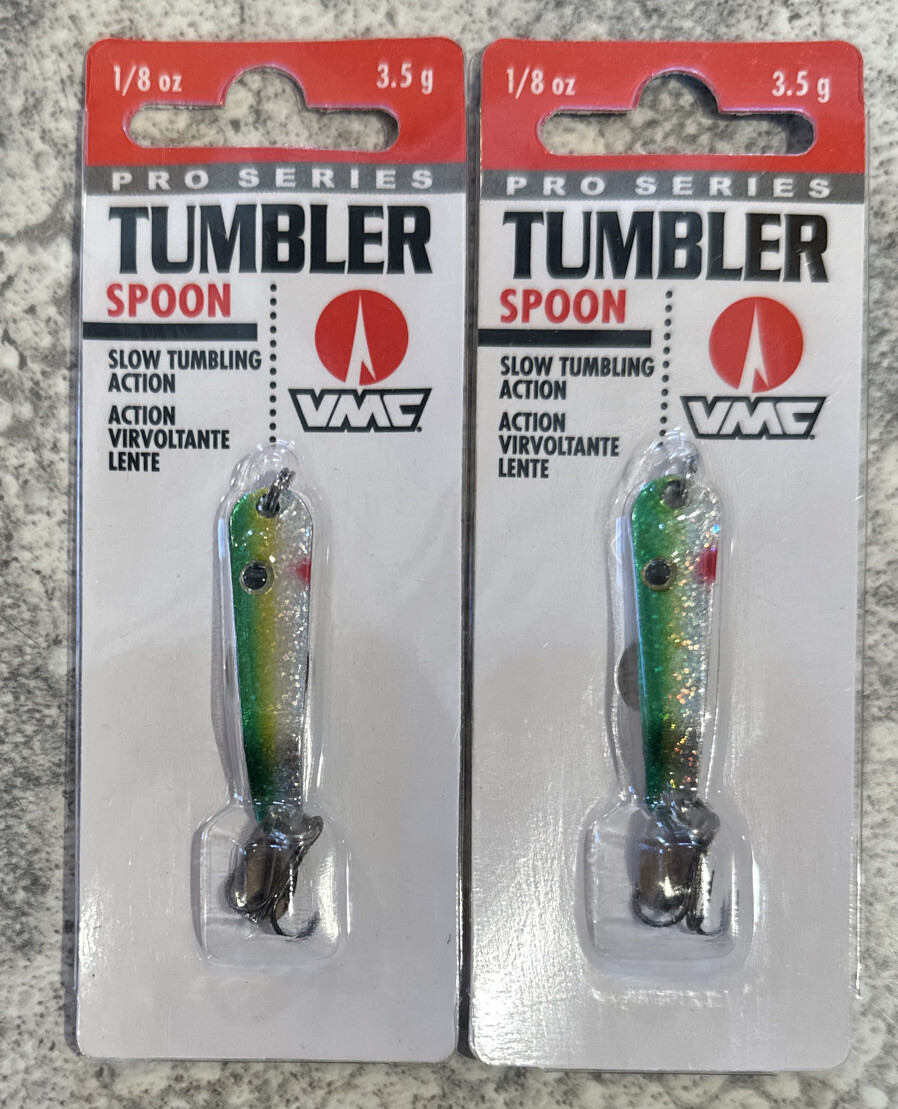 2 Packs VMC Pro Series Tumbler Spoon Ice Fishing 1/8 OZ Emerald Shiner