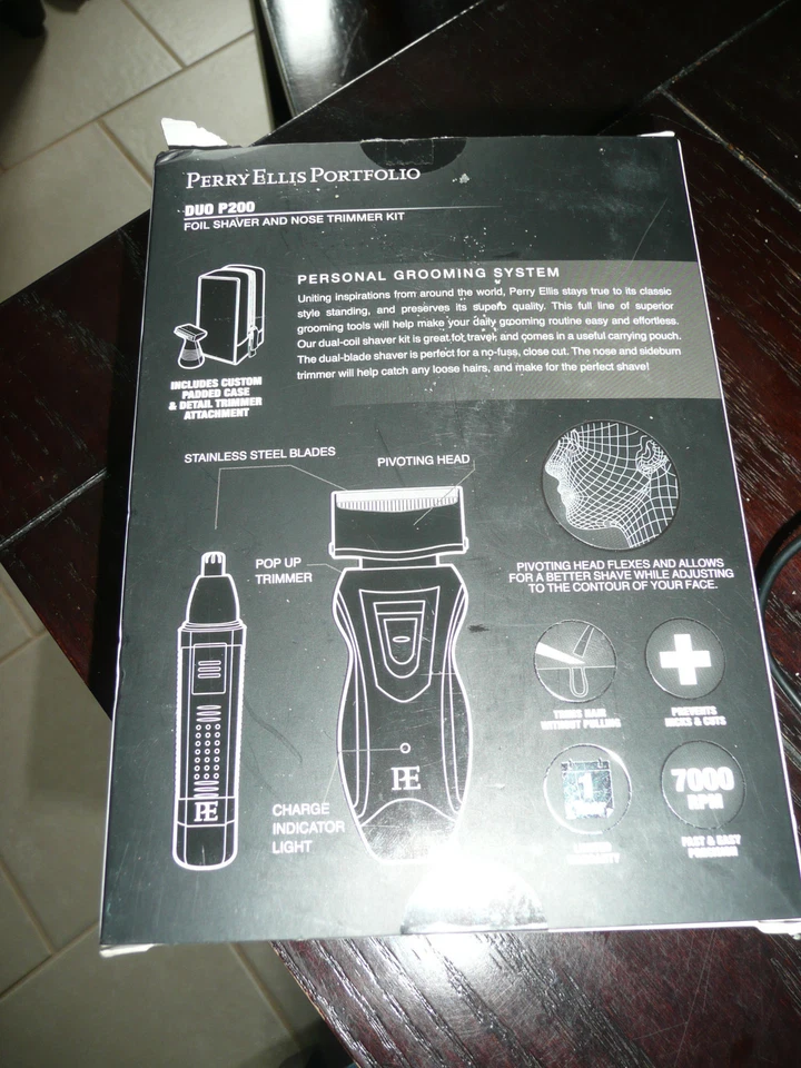 PERRY ELLIS PORTFOLIO DUO P200 FIL SHAVER 和鼻子修剪器套件 全新 — 第 2/3 张图片