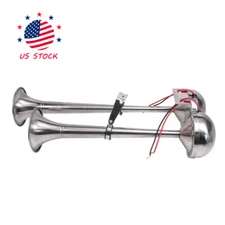 12V Electric Marine Trumpet Horn Twin Dual Powerful Boat Horn Stainless Steel