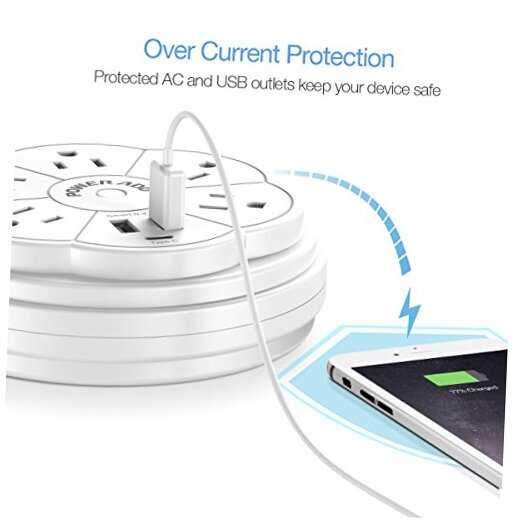 Retractable Power Strip, 5 Outlet Flat Plug Strip with Smart USB Ports and