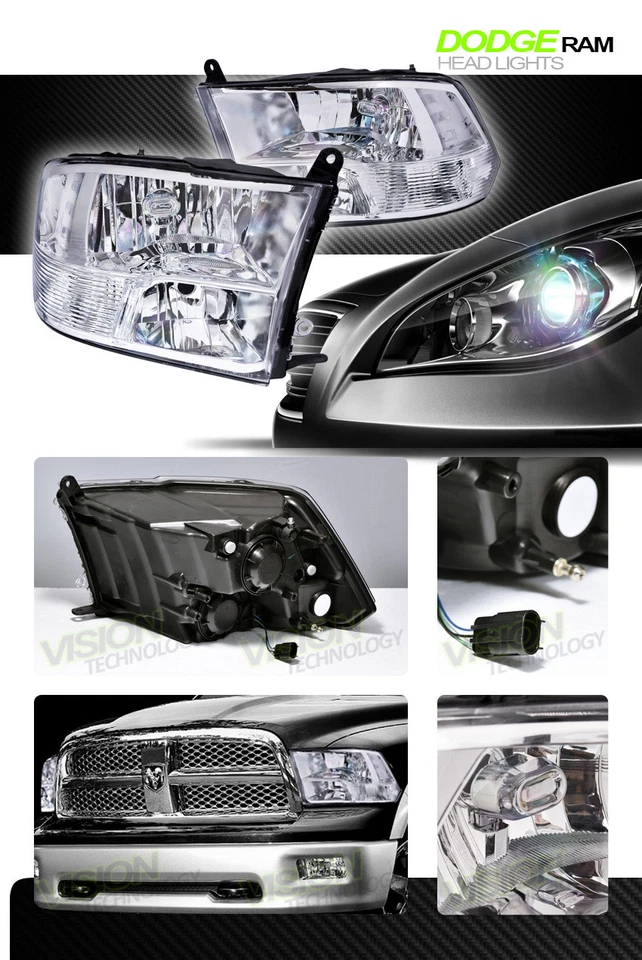 Faros cuádruples cromados para Dodge Ram 1500/2500/3500 09-18 luces de señalización de estacionamiento NB Foto 3 de 3