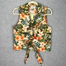 Panama Jack Shirt Womens Small Peach Button Tie Tank Resort Cruise Vacation