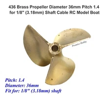 436 Brass Propeller Diameter 36mm Pitch 1.4 for 3.18mm 1/8 Shaft Cable RC Boat
