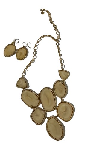 Stella & Dot Fiona Bib Statement Halskette elfenbein goldfarben und Ohrringe - Bild 1 von 3