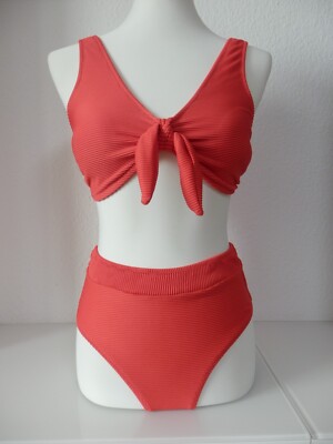 Cupshe Geripptes Bikini-Set mit Zierschleife in Rot Gr. S, M, L  neu
