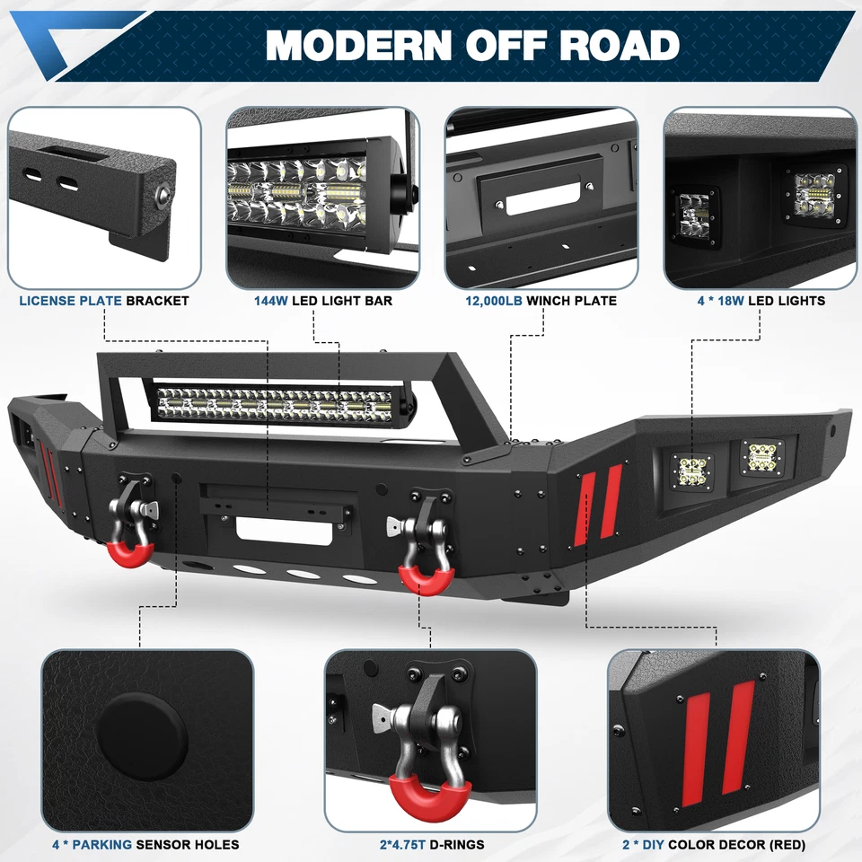 For Toyota Tundra Sequoia 2007-2013 Steel Front Bumper w/Winch Plate &LED Lights Foto 2 de 4