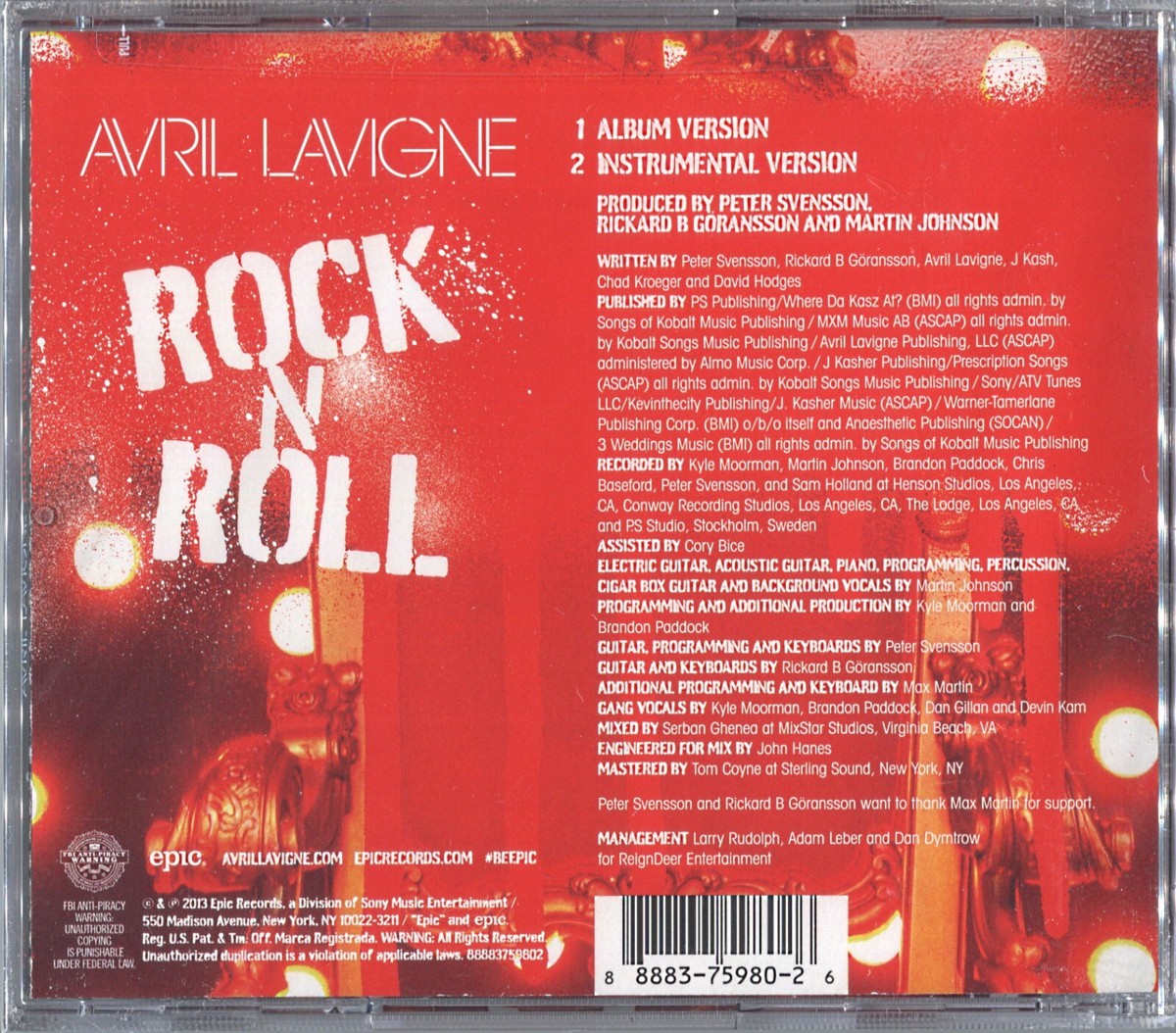 AVRIL LAVIGNE Rock N Roll (3:26) WALMART CD SINGLE