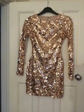 Gold Metallic Nude Sequin Mini Dress size 10