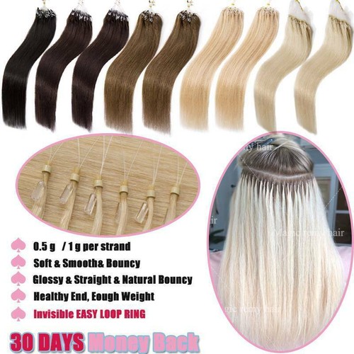 THICK 100% Remy Human Hair Extensions Micro Loop Nano Ring Bead 300PCS All Color - Picture 17 of 38