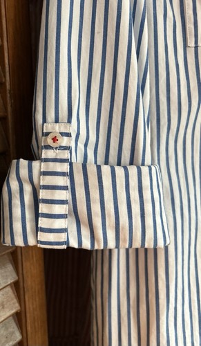 New Tommy Hilfiger Womens Blue White Pinstripe Roll Sleeve Cotton Shirt Dress L - Picture 5 of 6