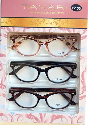TAHARI PREMIUM 3 PACK READING GLASSES READERS MULTI COLOR +2.50 NEW AUTHENTIC
