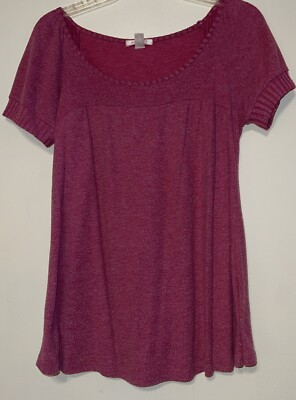 Women s Lux Brand Top Size Small Red Pink Short Sleeve Detailed Cuffs & Collar