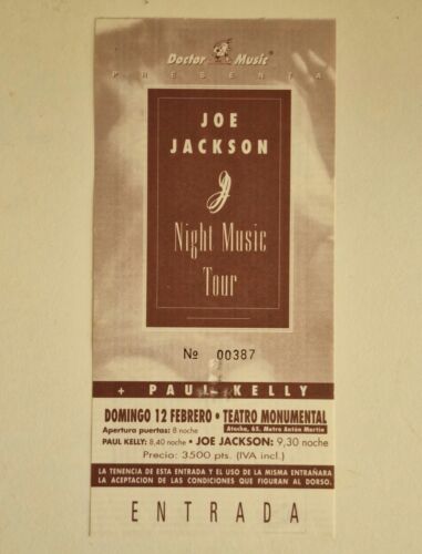 ENTRADA CONCIERTO JOE JACKSON - NIGHT MUSIC TOUR - YA CELEBRADO