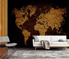 3D Map Golden ZHU047 World Map Wallpaper Wall Mural Removable Self-adhesive