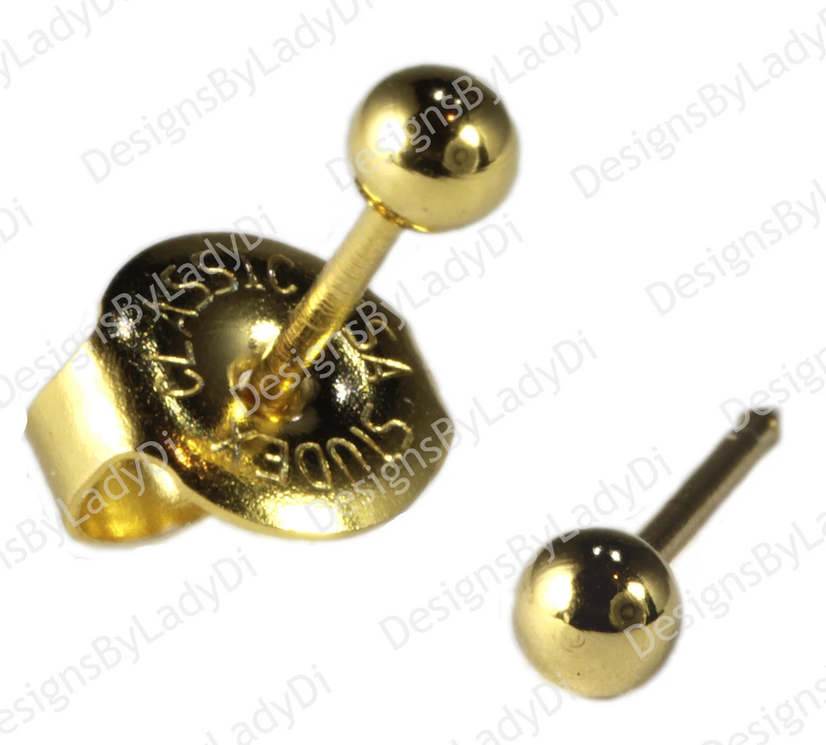 SHORT POST Baby Studs Gold 3mm Round Ball Ear Piercing Earrings Studex System 75