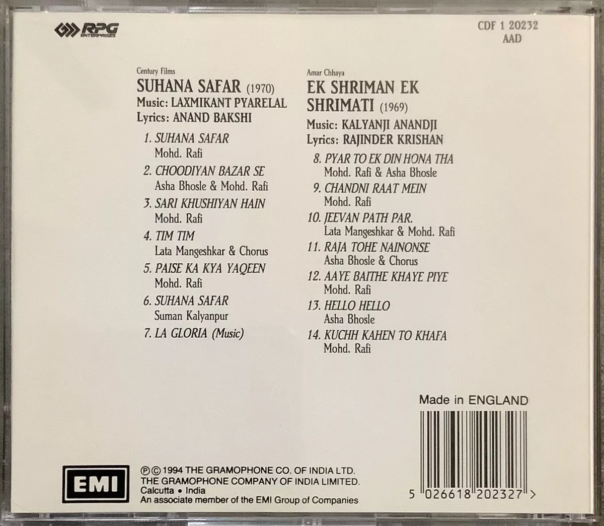 Suhana Safar  Ek Shriman Ek Shrimati - RARE EMI 2 IN 1 Bollywood Music CD  | eBay