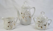 Vintage Childs Tea Set Embossed Flowers Gold Highlights White Porcelain O AS IS