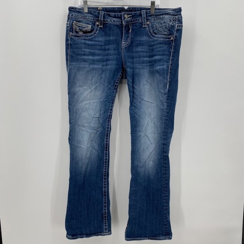 Vigoss Jeans The Dallas Slim Boot Distressed Medium Blue Size 18 L33 Womens