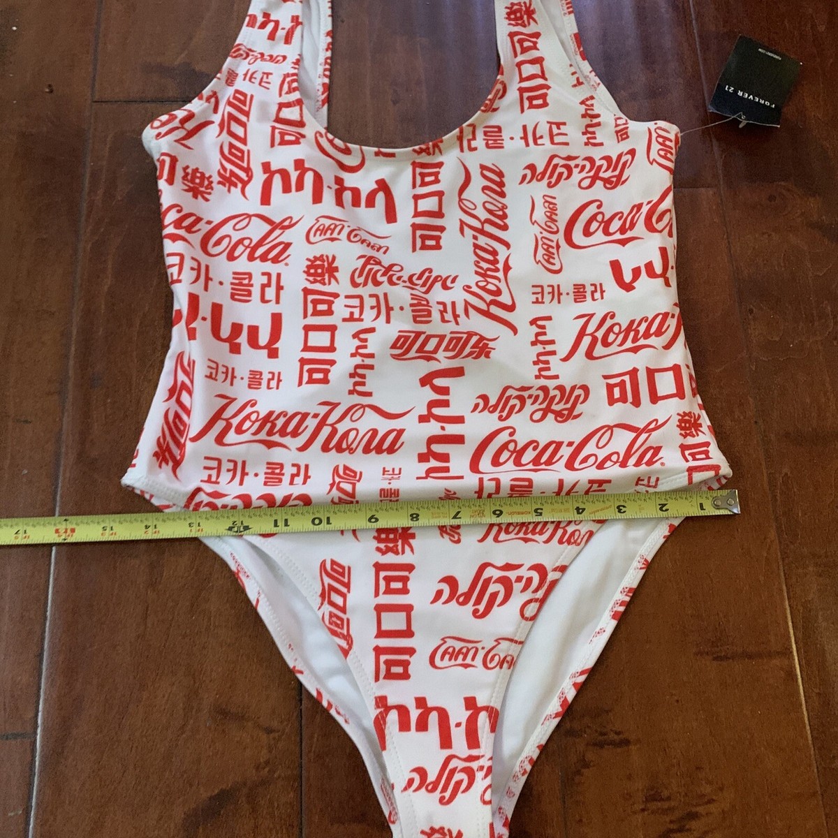 Coca Cola Logo Different Languages Spell out All Over Bodysuit Swimwear M