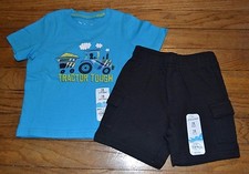 Plaid Tractor T-Shirt Black Athletic Cargo Shorts Set Outfit 12 Months