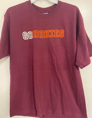 Virginia Tech Hokies NCAA Maroon ''GO HOKIES'' Gildan S/S T-Shirt, Men's Large