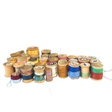 34 Vintage Wooden Thread Spools Small Coats Clark Belding Atinsil Star Brooks