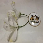 Brooch Pin Goldtone White Milk Glass Black With Gold Gilding Courting Couple Vtg