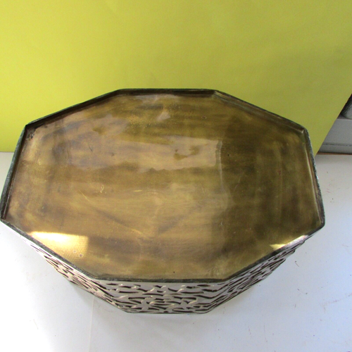 Large BRASS BRONZE BASKET w/ Handles & cut out Decorative Magazine Holder Misc. - Picture 7 of 9