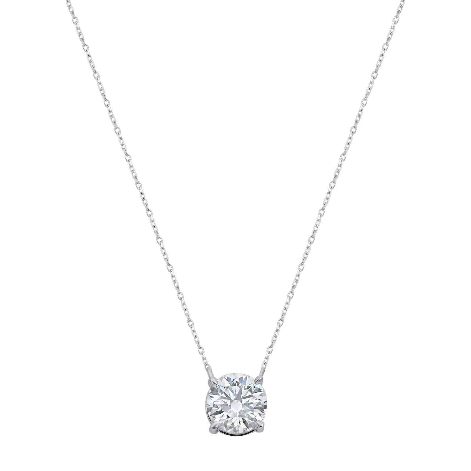 Round Cut Lab Grown Diamond Pendant Necklace 14K White Gold 2.01cttw