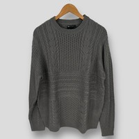 ASOS DESIGN Mens Dark Grey Cable Knit Panelled Jumper Sweater Size L New