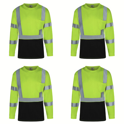 CLARO 4 Pack Everyday ANSI Class 3 with Contrast-Long Sleeve UPF-50+ T-Shirt