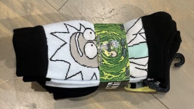 New NWT Rick and Morty Crew Socks 3 Pair Pack Men's Shoe Size 6 - 12 Adult Swim