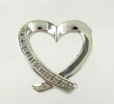 .925 Sterling Silver Diamond Heart Slide Pendant Open Heart