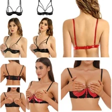 US Women's 1/4 Cup Lace Bra Tops Underwire Push Up Shelf Bra Brassiere Lingerie