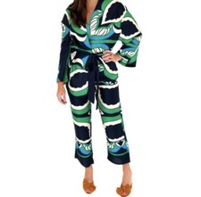 Black Green  Blue Kimono Top  Pants Set - Medium - NWOT