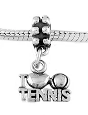 Sterling Silver I Love Tennis Dangle Bead Charm