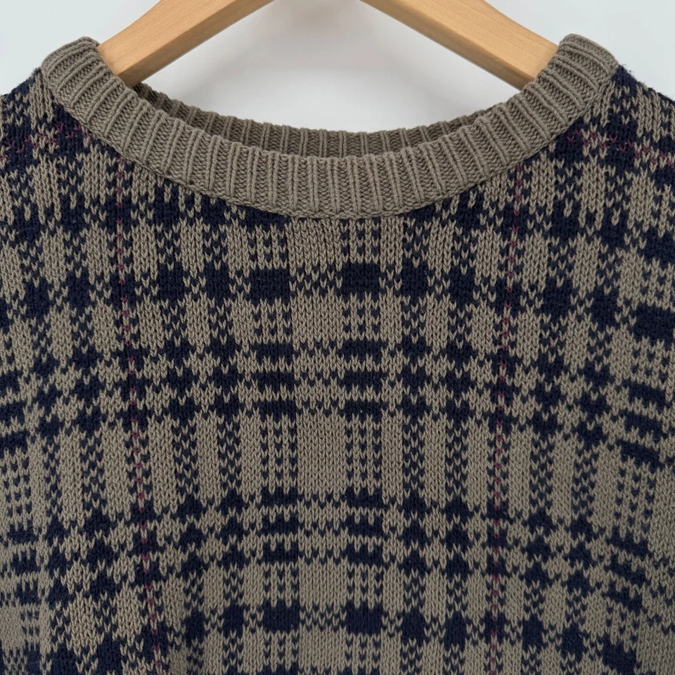 Vintage Trader Bay Plaid Knit Cotton Crewneck Sweater Size Medium Made in USA - Image 3 of 4