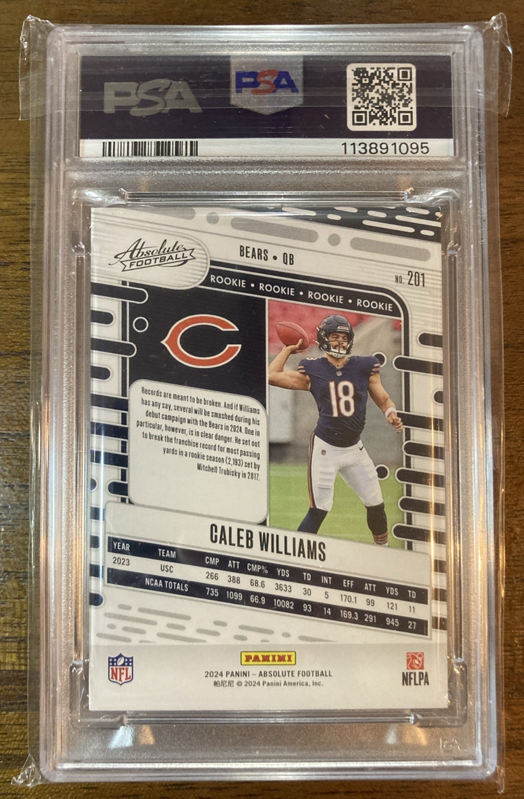 2024 Panini Absolute Rookie Caleb Williams #201 Spectrum /350 (RC) PSA 9 view 2