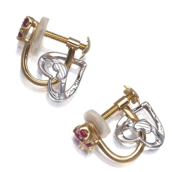 Auth STAR JEWELRY Earrings Ruby 2WAY Heart 18K 750 Yellow White Gold  - Image 4 of 4