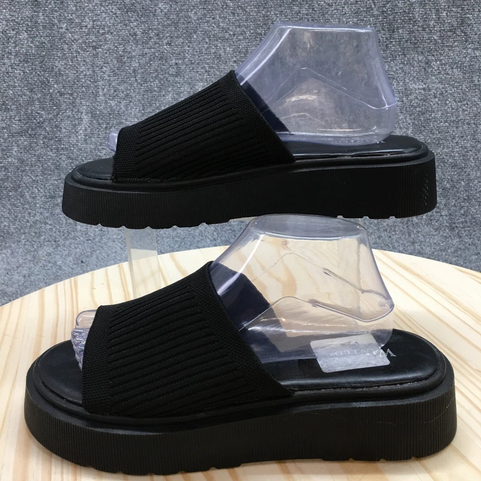 Sandalias Wanted Mujer 9 Cinta Plataforma Deslizable Negras Punta Abierta Tacones de Cuña NUEVAS Foto 2 de 4