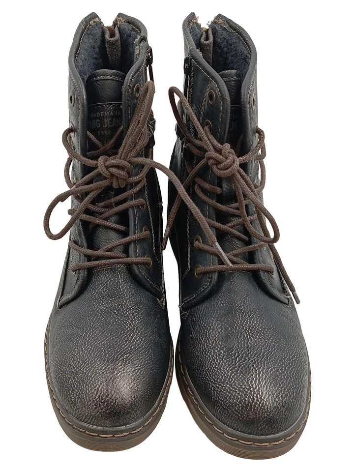 Mustang Bottes Femme Noires Combat Boots Lacets Tendance (EU 39) - Photo 2/2