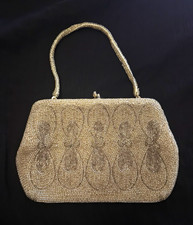 gorgeous vintage mid-century gold seed bead evening bag
