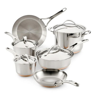 Anolon Nouvelle Copper Stainless Steel 10-Pc Cookware Set, Silver
